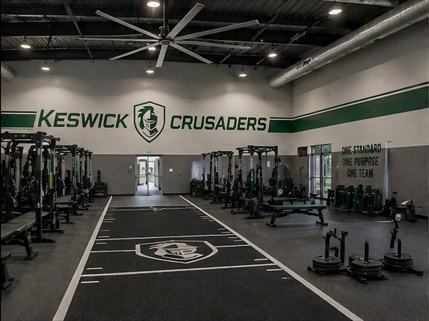 Rendering of the Athletic Training Center weight room and turf sprint lane